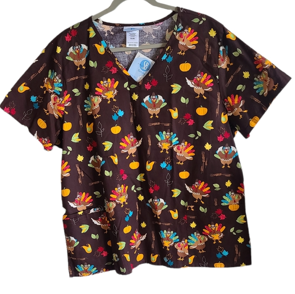 Thanksgiving Turkey Simply Basic  Scrubs Size Extra Large